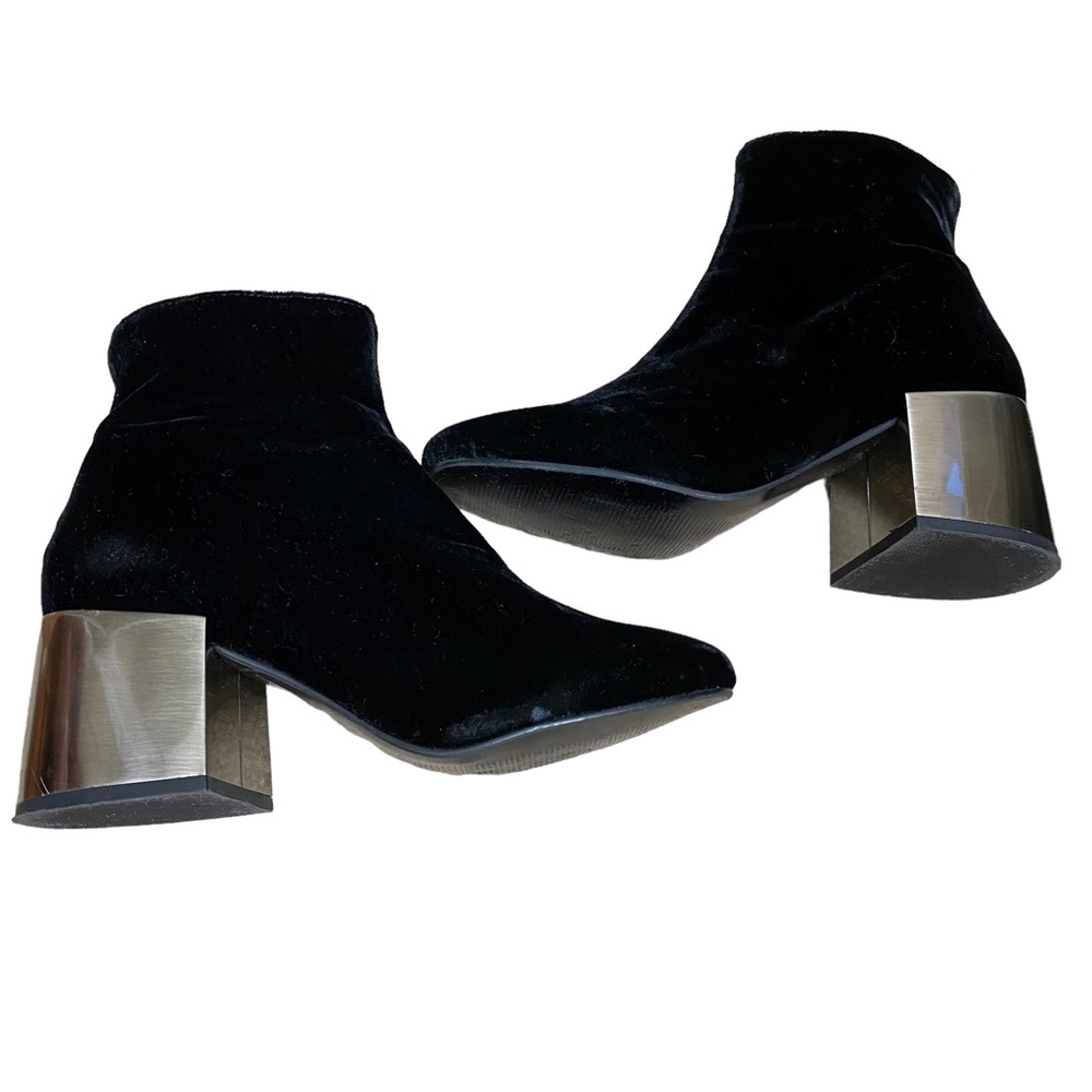 TopShop Velvet Ankle Boots Booties Black Silver Chunky Heel Women’s Sz 38 US 7
